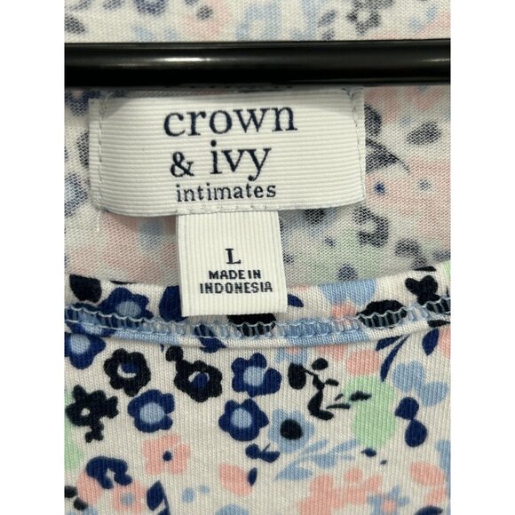 Crown & Ivy Womens Floral Sleeveless Shift Dress Sz L Blue Pink Cotton Blend - Picture 5 of 11